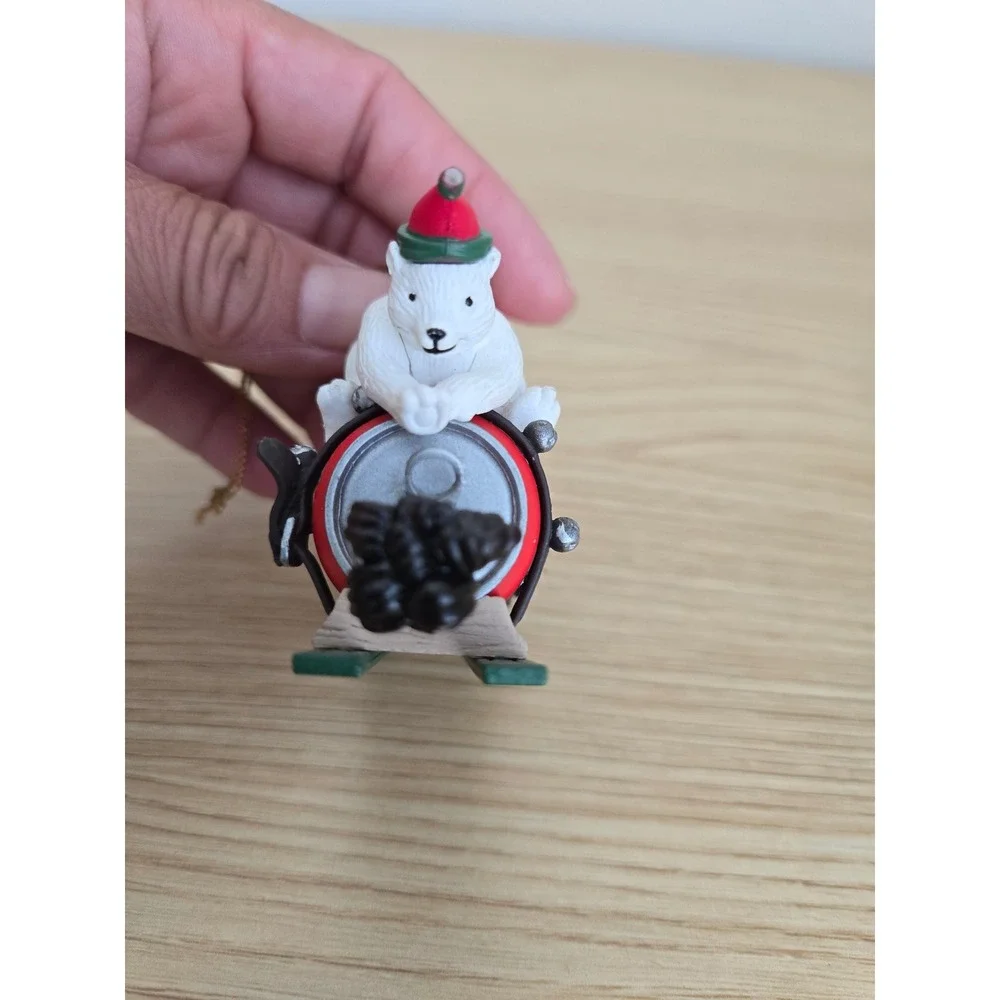 Coca-Cola Bottling Works Collection Polar Bear Elf Soda Can Sled Ornament Boxed